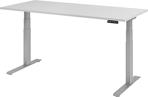 bümö® Schreibtisch Serie-XDKB elektrisch höhenverstellbar mit Memoryfunktion, Tischplatte 180 x 80 cm in grau, Gestell in Silber