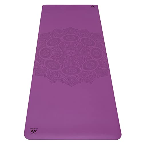 Clever Yoga Premium rutschfeste Yogamatte Unschlagbare Leistung auf griffiger breiter und hoher Yogamatte, aus natürlichem Baumgummi, ideal für Hot Yoga, inkl. Tragetasche mit Gurt (extra lang lila)