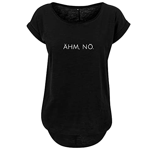 Ähm nö Damen Sommer Rundhals Top Oversize Shirt mit Spruch M Schwarz (B36-464-M-Schwarz)