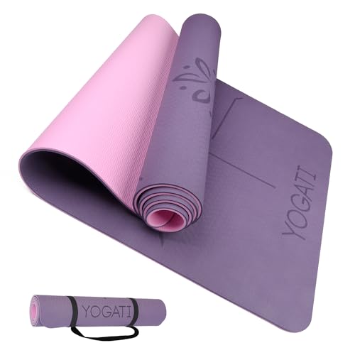 YOGATI Yogamatte rutschfest Schadstofffrei, mit Tragegurt. Yoga Matte mit Ausrichtungslinien für die Körperhaltung. Ideal als Gymnastikmatte, Sportmatte, Fitnessmatte, Jogamatte - Yoga mat
