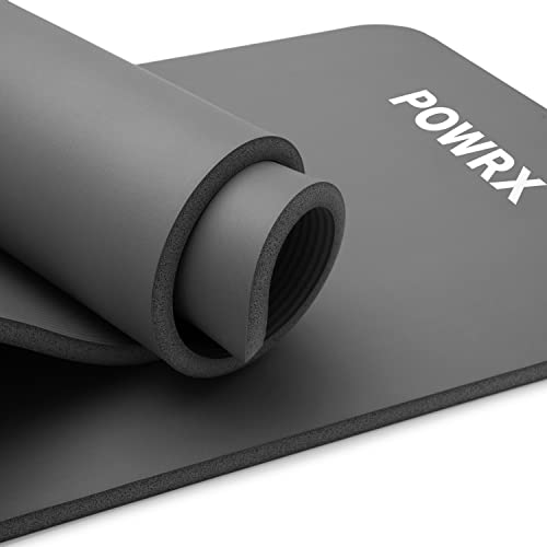POWRX Gymnastikmatte I Yoga-Matte (Grau, 190 x 60 x 1.5 cm) inkl. Trageband + Tasche + GRATIS Übungsposter I Hautfreundliche Sportmatte Fitnessmatte rutschfest Phthalatfrei