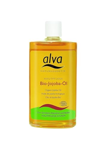 alva Naturkosmetik Jojobaöl Bio 125 ml - Haarpflege, Körperpflege, Hautpflege Öl - 100% Naturrein, nachhaltig, vegan, zertifiziert, feuchtigkeitsspendend – Pflegeöl für Haut, Haar & Nägel