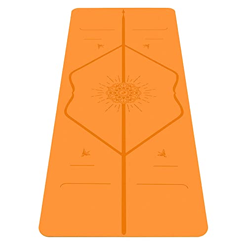 LIFORME Happiness Yogamatte - Umweltfreundlich & rutschfest - Originales Einzigartiges Ausrichtungsmarkierungssystem - Biologisch abbaubare Matte aus Naturkautschuk - Sonderausgabe Orange Glück