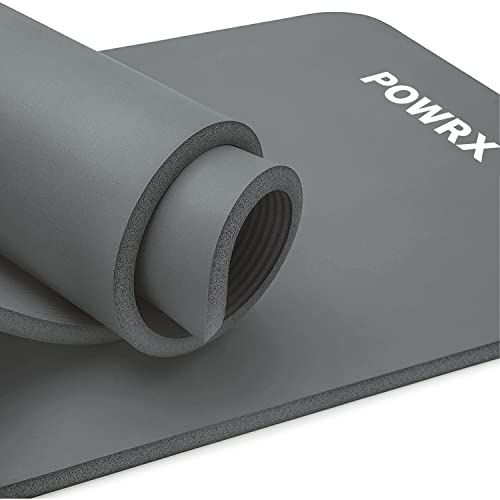POWRX Gymnastikmatte I Yoga-Matte (Grau, 190 x 60 x 1.5 cm) inkl. Trageband + Tasche + GRATIS Übungsposter I Hautfreundliche Sportmatte Fitnessmatte rutschfest Phthalatfrei