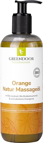 GREENDOOR Sparpackung Bio Massageöl Orange 500ml vegan mit Bio Jojobaöl, für Naturkosmetik Massagen ohne Paraffin, BIO Öle und natürliches reines ätherisches Orangen-Öl, auch als Natur Körperöl