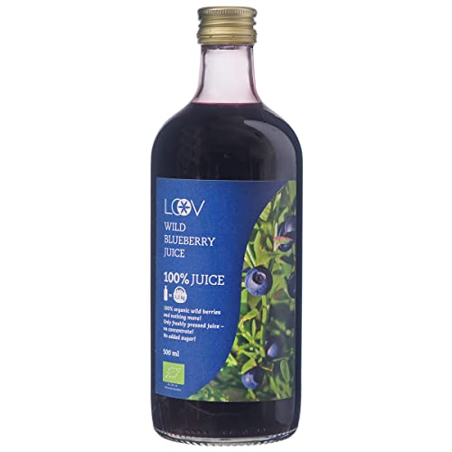 LOOV Bio Wildheidelbeersaft, 500 ml, aus nordischen Wäldern, hoher Gehalt an Antioxidantien, 100% direkt gepresste Heidelbeeren, nicht aus Konzentrat, ohne Wasser- und Zuckerzusatz