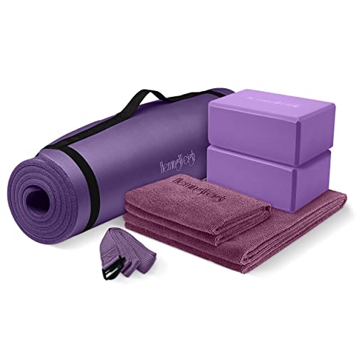 HemingWeigh Yoga-Set – Yogamatten-Set enthält Tragegurt, Yogablöcke, Yoga-Gurt und 2 Mikrofaser-Yoga-Handtücher – Yoga-Ausrüstung und Zubehör für Anfänger und erfahrene Yogis (lila)