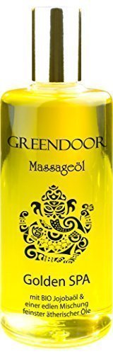 GREENDOOR Massageöl Golden SPA 100ml, natur-reines BIO Jojobaöl und Aprikosenkernöl, vegan, natürlicher entspannender Duft, Spitzenqualität, hervorragendes Körperöl, Geschenke