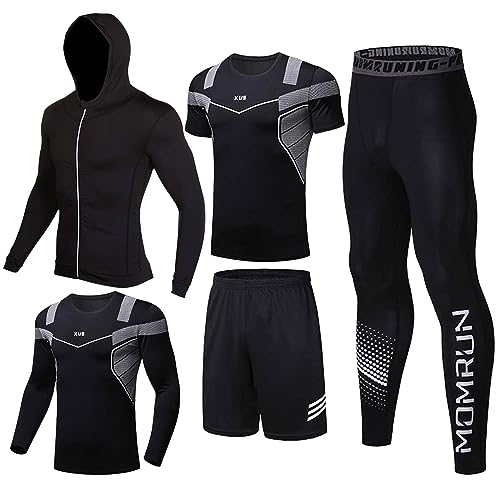 BOOMCOOL Männer Workout Kleidung Outfit Fitness Bekleidung Fitnessstudio Outdoor Laufen Kompressionshose Shirt Top Langarm Jacke 4PCS oder 5pcs