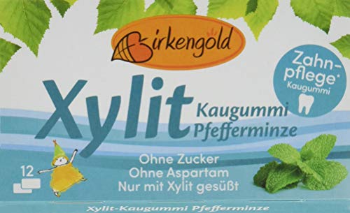 Birkengold Xylit Kaugummi Pfefferminze, 8er Pack | Zahnpflege-Kaugummi | zuckerfrei | 70 % Xylit | vegan | ohne Titandioxid