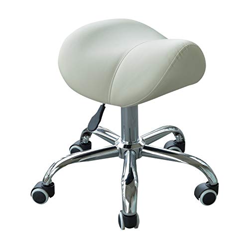 HOMCOM Sattelhocker Arbeitshocker Drehstuhl Drehhocker Rollhocker Kosmetikhocker gepolstert höhenverstellbar (Creme)