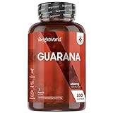 Guarana Koffein Kapseln - 4800mg reiner Guarana Extrakt pro Tagesmenge - 3 Monate Vorrat - 180 vegane Guarana Kapseln für die Konzentration - Guaranasamen - Natürliche Nahrungsergänzung - WeightWorld