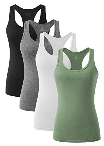 vislivin Workout Tanktops für Damen Racerback Yoga Tanks Basic Sportliche Activewear-4er Pack Schwarz/Dunkelgrau/Weiß/Armeegrün S