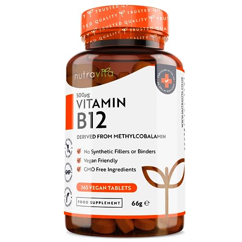 Vitamin B12 500mcg - Aktive Form Methylcobalamin - 365 Tabletten - Unabhängig Laborgetestet - OHNE unerwünschte Zusatzstoffe - VEGAN - Hochdosiert - 1 Jahresvorrat