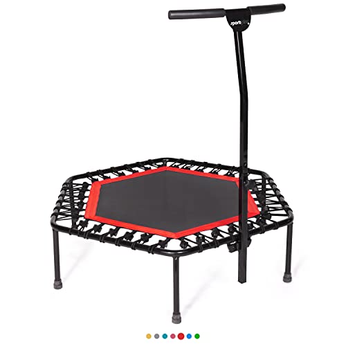 SportPlus Fitness-Trampolin, Ø 126cm, leise Gummiseilfederung, 5-Fach höhenverstellbarer Haltegriff, inkl. Randabdeckung, Nutzergewicht bis 130kg, Trampolin für Jumping Fitness