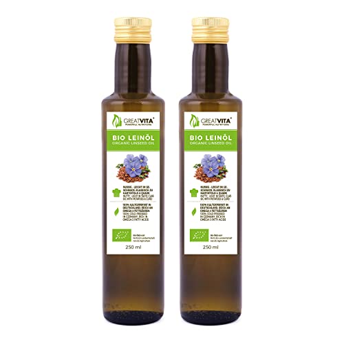 GreatVita Bio Leinöl, 100% rein & kaltgepresst, Hoher Gehalt an Omega-3-Fettsäuren, Leinsamenöl in Glasflasche … (2)