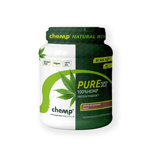 Chemp Pure-XT 100% Hanf Protein Pulver | Schokolade | Eiweißpulver Vegan - Glutenfrei - Ohne Soja | 30 x Portionen (1er Pack 1020g) | 20g Protein & 5g BCAA pro Portion