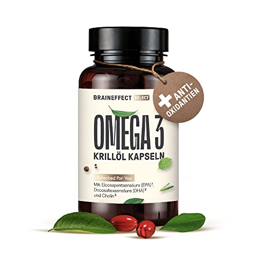 BRAINEFFECT Omega 3 Krillöl Kapseln - Mit Super-Antioxidantien Astaxanthin - Hochdosiert, Kein Fisch Geschmack, Krillöl Kapseln mit essentielle Fettsäuren (EPA/DHA)