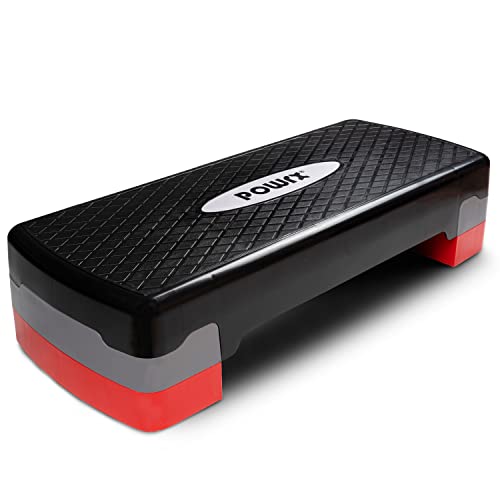 POWRX Steppbrett für Zuhause inkl. Workout I Stepper höhenverstellbar und rutschfest für Aerobic, Gymnastik und Fitness I Home Step Stepbench (Schwarz-Rot)