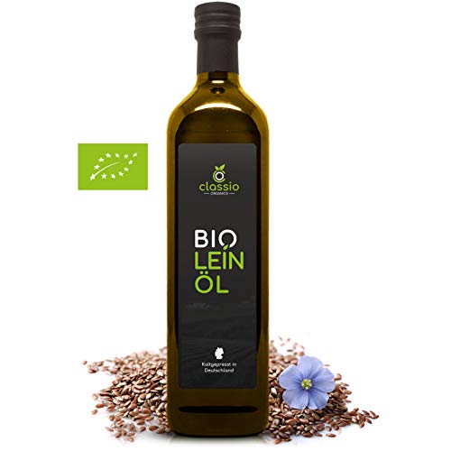 CLASSIO BIO Leinöl | 100% kaltgepresst | Hoher Anteil an gesunden Omega-3-Fettsäuren | Leinöl aus nachhaltigem BIO Anbau | 1 x 750 ml Glasflasche mit praktischem Dosierer