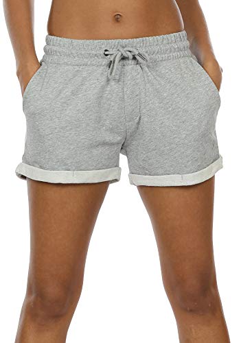 icyzone Damen Sweat Shorts Sport Kurze Hose Laufshorts Jogginghose mit Taschen (XL, Athletic Grey)