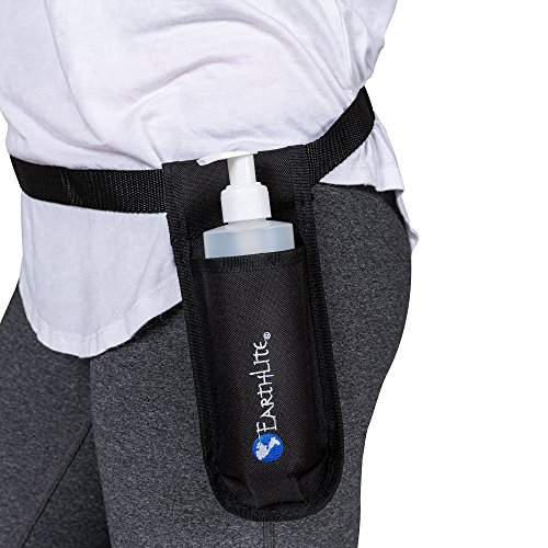 EARTHLITE Massage Öl Flaschenhalter - Schwarzer Hüftgürtel inkl. nachfüllbarer Dispenser Pump Flasche (250ml)