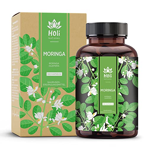 Holi Natural® Moringa Kapseln | 180 vegane Kapseln | 1800mg je Tagesdosis | ECHTE Moringa Oleifera | Traditionell Ayurvedischer Wunderbaum | Hochdosiert & Laborgeprüft