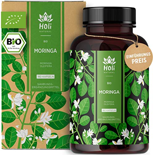Holi Natural® BIO Moringa Kapseln | 180 vegane Kapseln | 1800mg je Tagesdosis | ECHTE Moringa Oleifera | Traditionell Ayurvedischer Wunderbaum | Hochdosiert & Laborgeprüft (180 Kapseln)