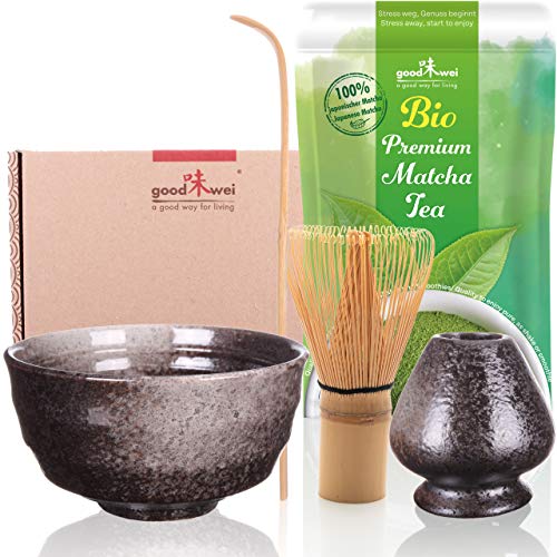Goodwei Matcha Komplett-Set inkl. Bio Matcha-Tee (Goma), Keramik, 180 ml