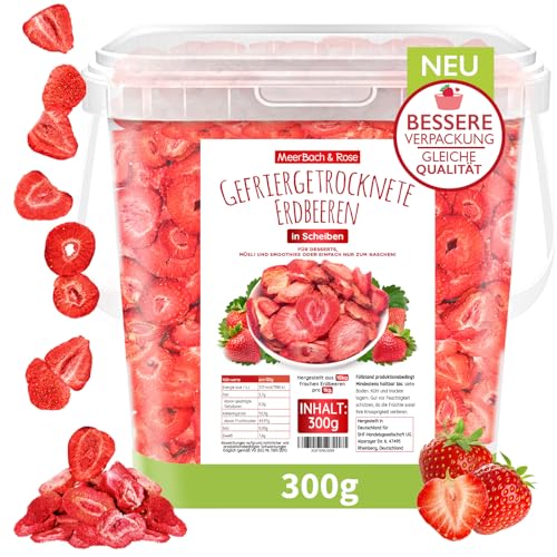 MeerBach & Rose Erdbeeren gefriergetrocknet, 300g gefriergetrocknete Früchte in Scheiben, frei von Zusatzstoffen, fruchtig, in Deutschland hergestellt