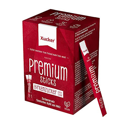 Xucker Premium Sticks mit Xylit - Birkenzucker von Xucker I 50 Sticks I Kristallzucker Ersatz für Unterwegs I 40 % weniger Kalorien als Zucker I zuckerfrei Süßen