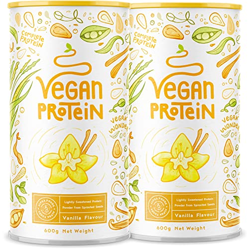 Vegan Protein - VANILLE - Veganes Proteinpulver aus gesprossten Reis, Erbsen, Sojabohnen, Leinsamen, Amaranth, Sonnenblumen- und Kürbiskernen - 1,2kg Pulver